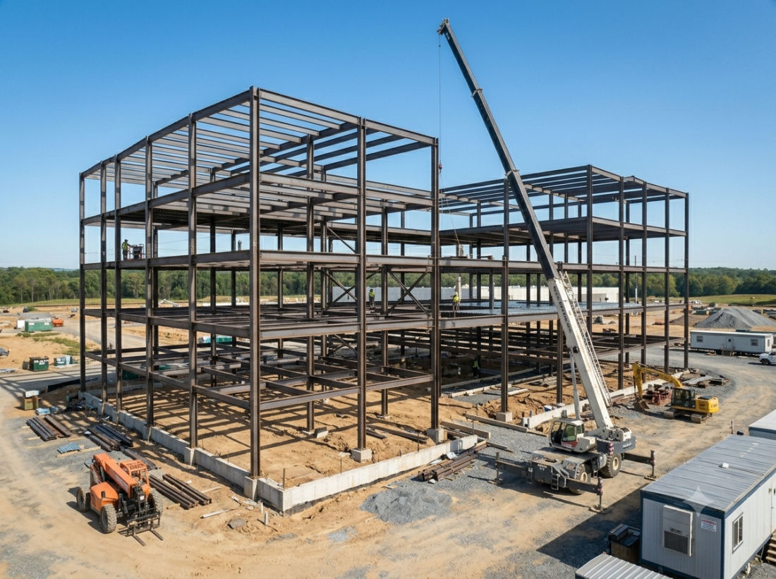 Commercial multi-bay steel structure welded in Washington DC